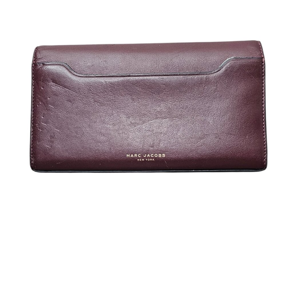 Marc Jacobs West End Gilded Turnlock Flap Leather Long Maroon Wallet Rare - Picture 6 of 16
